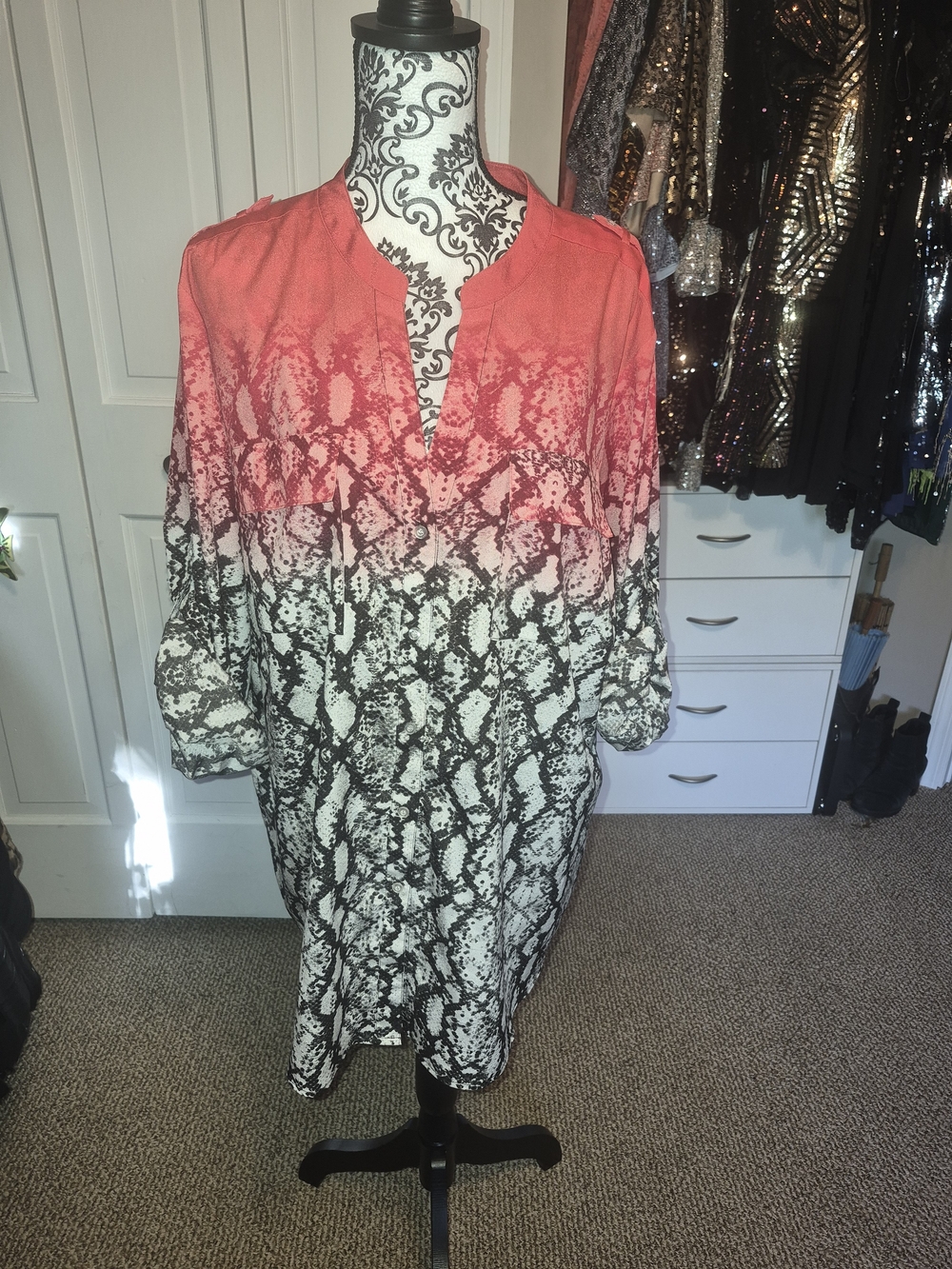 Calvin Klein Coral and Black Patterned Tunic